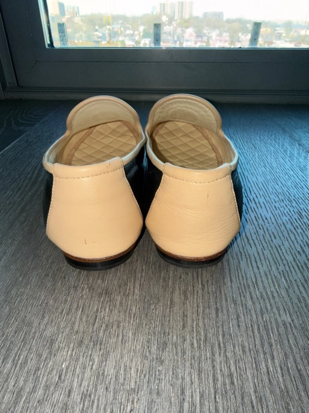 CHANEL Black Leather Slip-On Loafers with Cream Trim and Gold CC - Picture 4 of 9